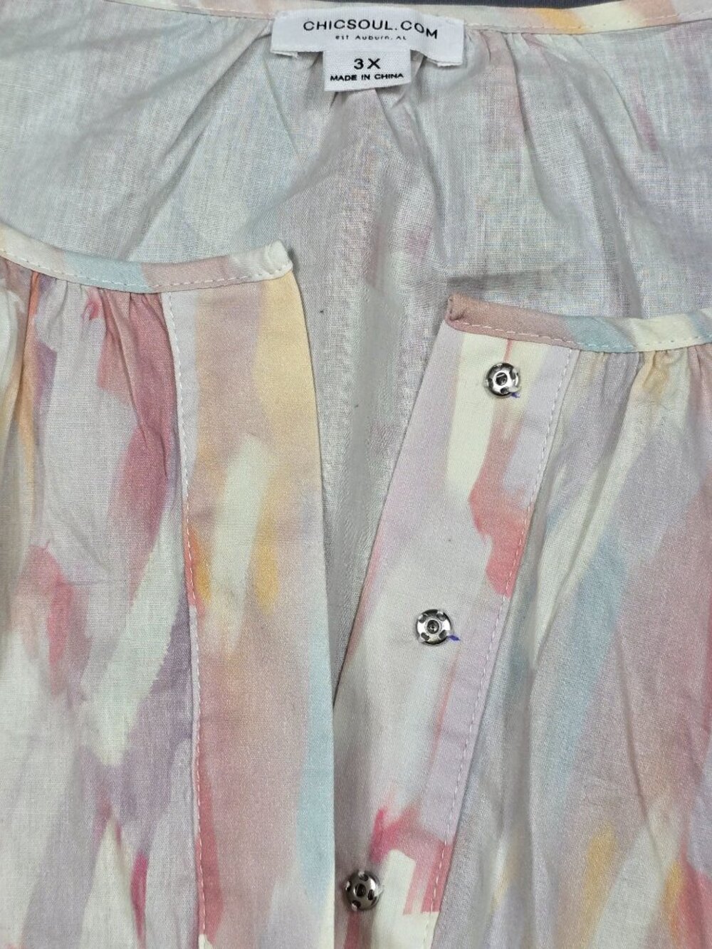 Chic Soul Pastel Abstract Print Ruffle Hem Dress Snap Front & Elastic Waist 3X - Picture 3 of 5